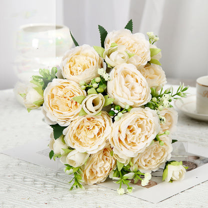 Artificial Flowers Pink White Rose Bouquet, Silk Rose Flower, Home Garden Decoration Wedding Roses, Fake Flowers