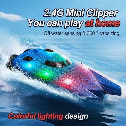 WaveMaster 2.4 GHz Waterproof RC Racing Boat with 360° Flip & LED Effects