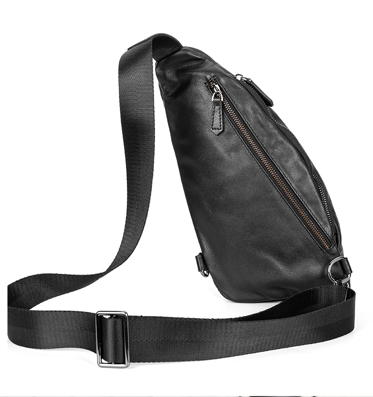 Mens Crossbody Black Bag Fashion Genuine Leather Chest Pack Small Messenger Shoulder Bag Leisure Sl 3