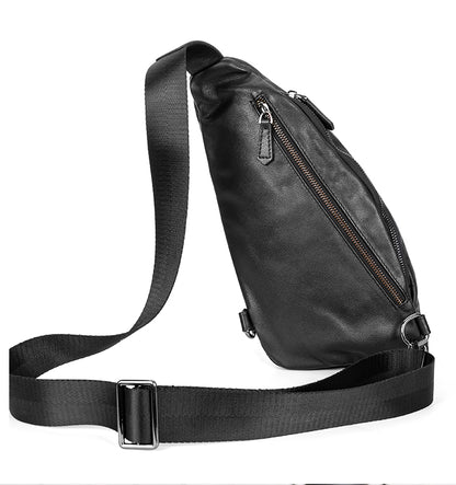 Mens Crossbody Black Bag Fashion Genuine Leather Chest Pack Small Messenger Shoulder Bag Leisure Sl 3
