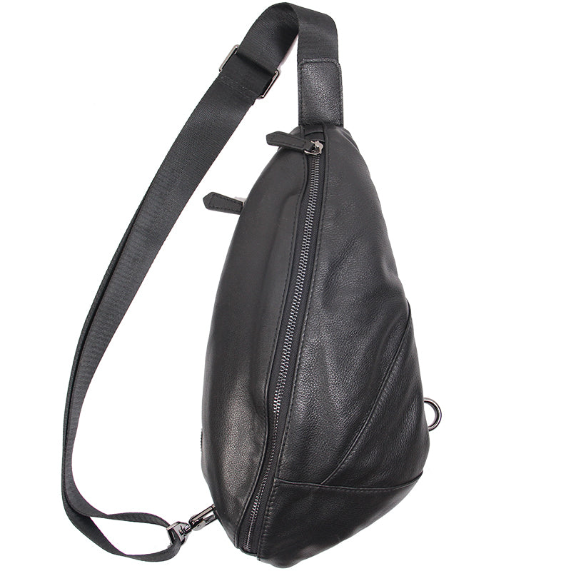 Mens Crossbody Black Bag Fashion Genuine Leather Chest Pack Small Messenger Shoulder Bag Leisure Sl 5