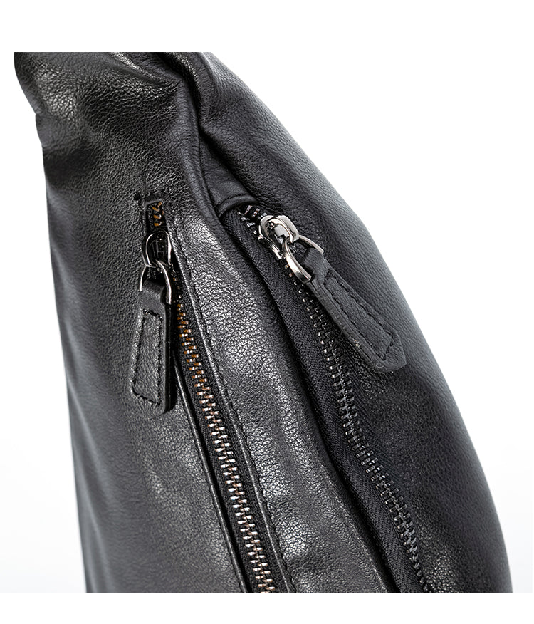 Mens Crossbody Black Bag Fashion Genuine Leather Chest Pack Small Messenger Shoulder Bag Leisure Sl 4