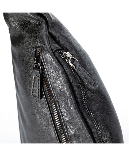 Mens Crossbody Black Bag Fashion Genuine Leather Chest Pack Small Messenger Shoulder Bag Leisure Sl 4