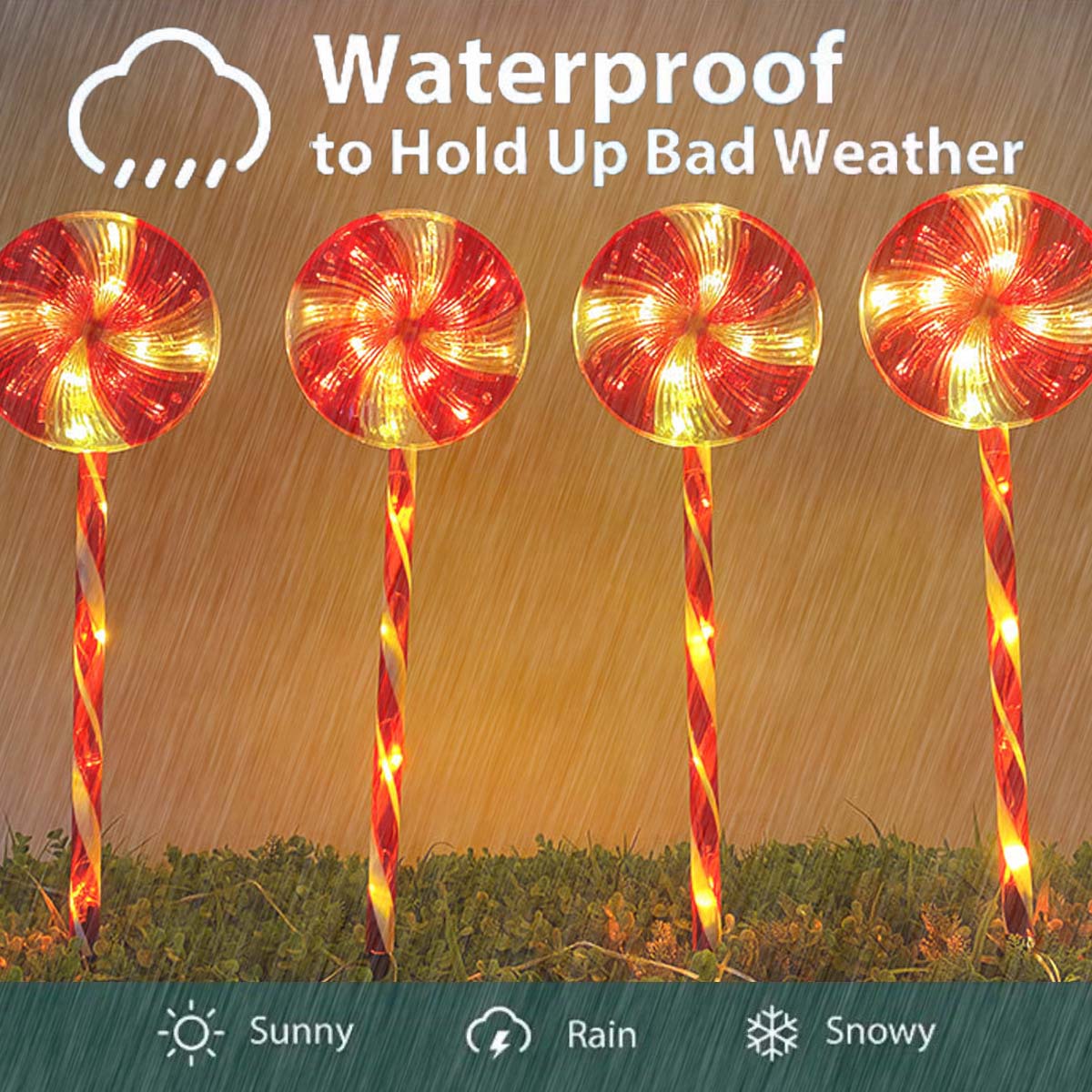 Outdoor Waterproof Christmas Candy Light, LED Solar Ground Inserted, Garden Courtyard Lawn Decoration Light Loll