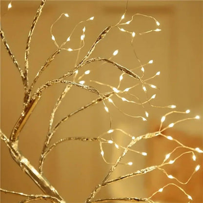 Desk Lamp LED Desktop Night Light, Desktop Bonsai Lamp Shaped, Pearl Gold Leaf, Iron Tree Silver Branch, Star Christmas