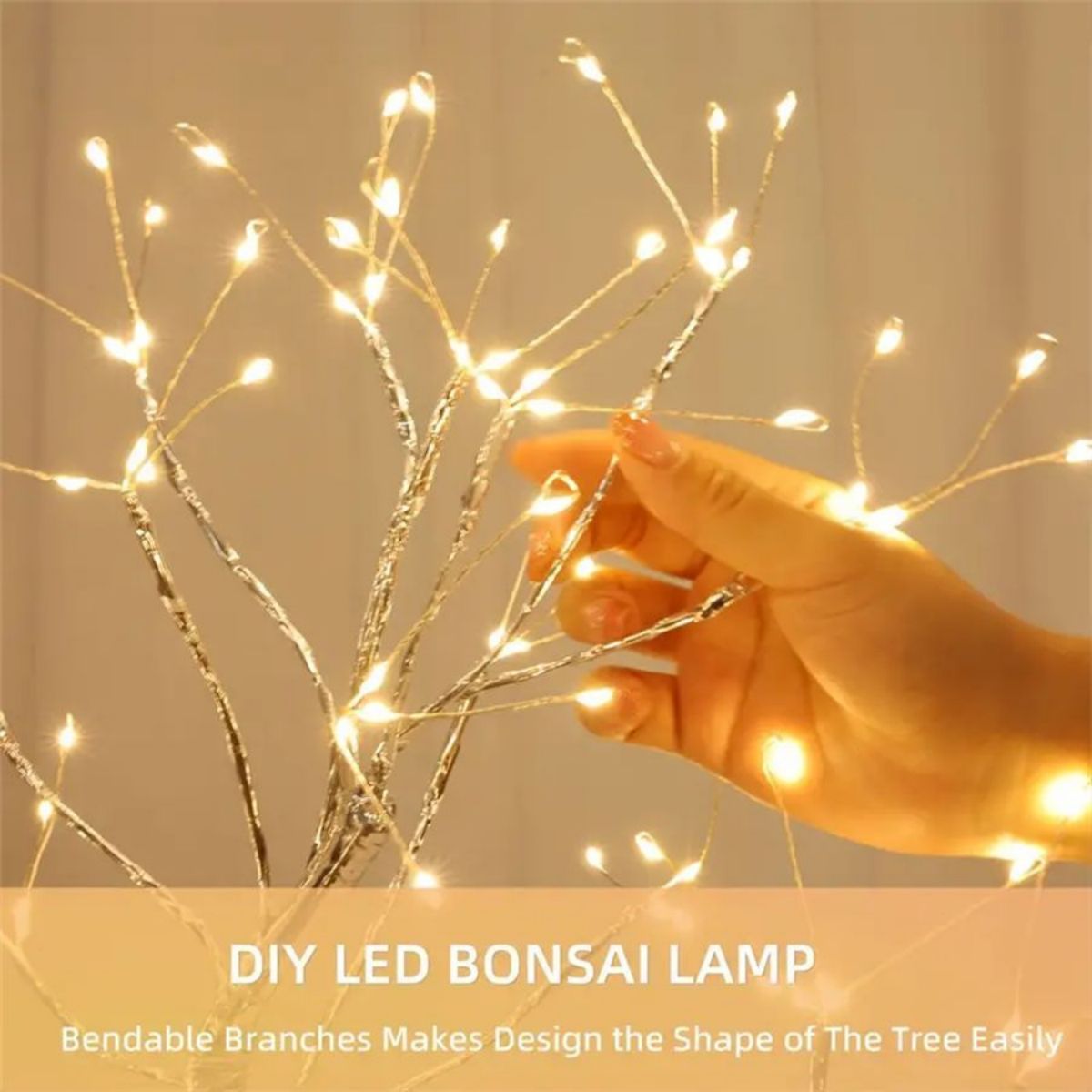 Desk Lamp LED Desktop Night Light, Desktop Bonsai Lamp Shaped, Pearl Gold Leaf, Iron Tree Silver Branch, Star Christmas