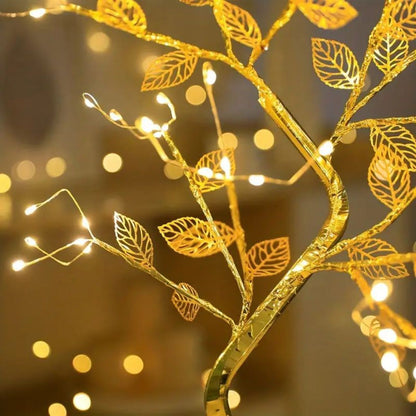 Desk Lamp LED Desktop Night Light, Desktop Bonsai Lamp Shaped, Pearl Gold Leaf, Iron Tree Silver Branch, Star Christmas