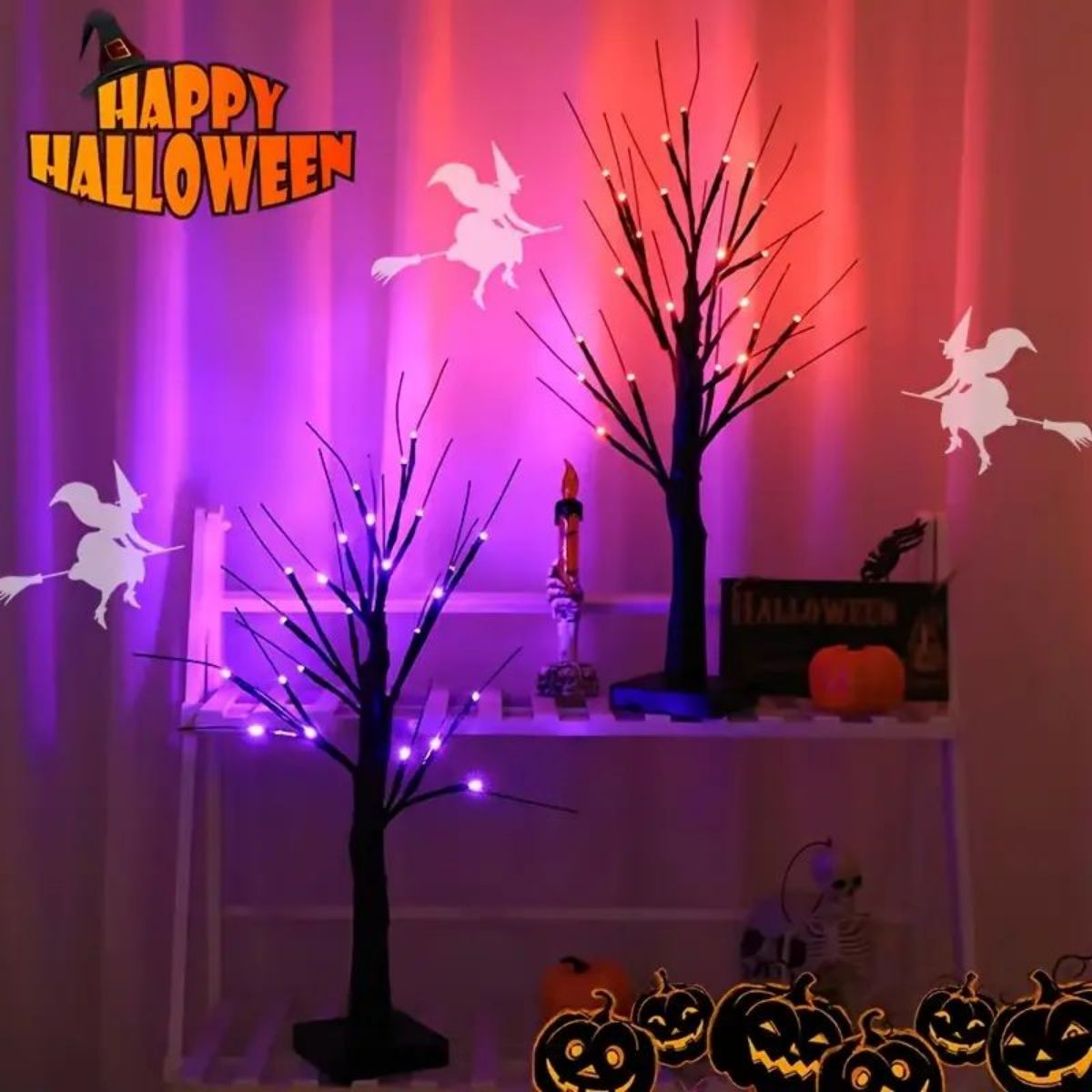 Birch Tree Lights  Orange And Purple Illuminated Halloween Battery Powered USB Decor Black Branch T 2