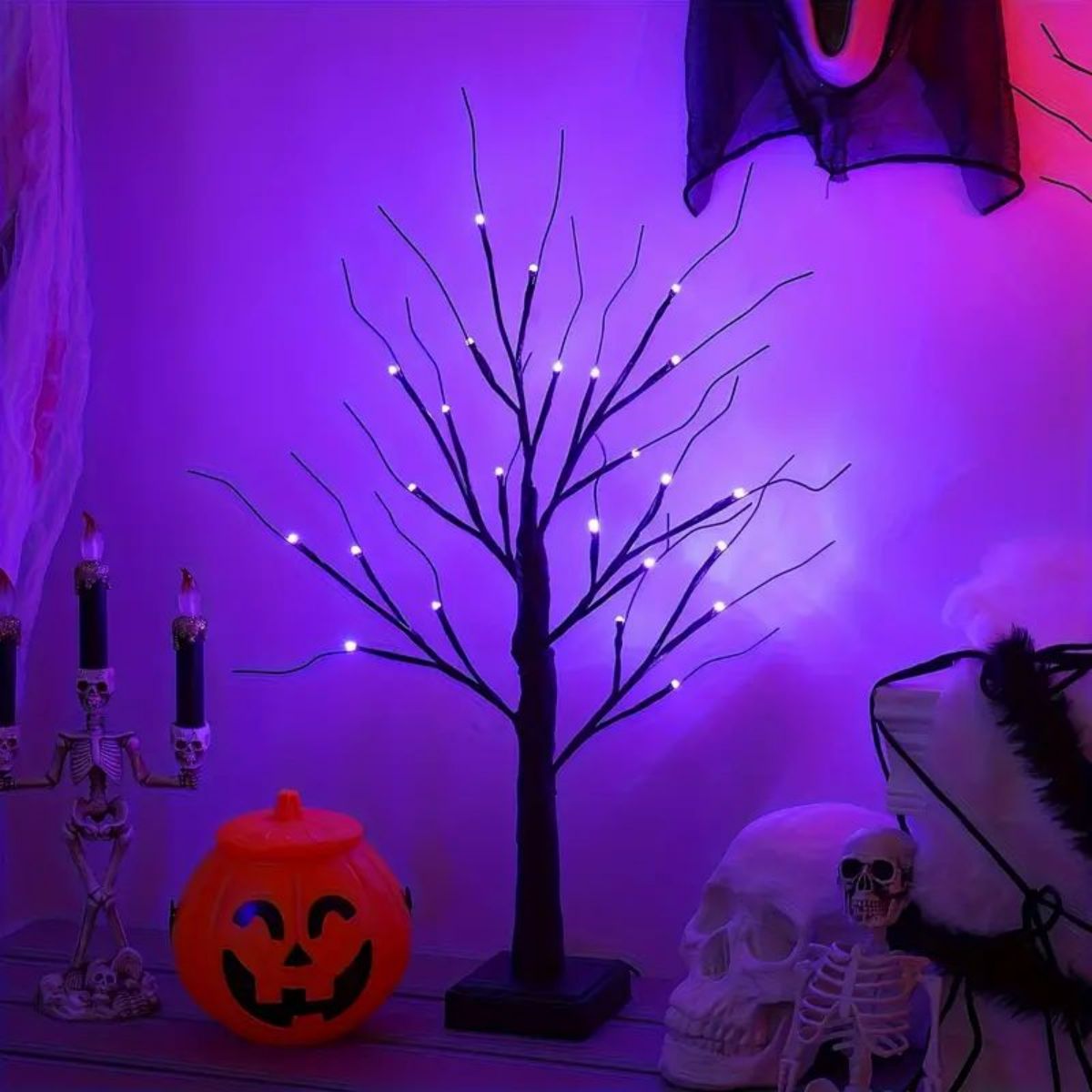 Birch Tree Lights  Orange And Purple Illuminated Halloween Battery Powered USB Decor Black Branch T 4