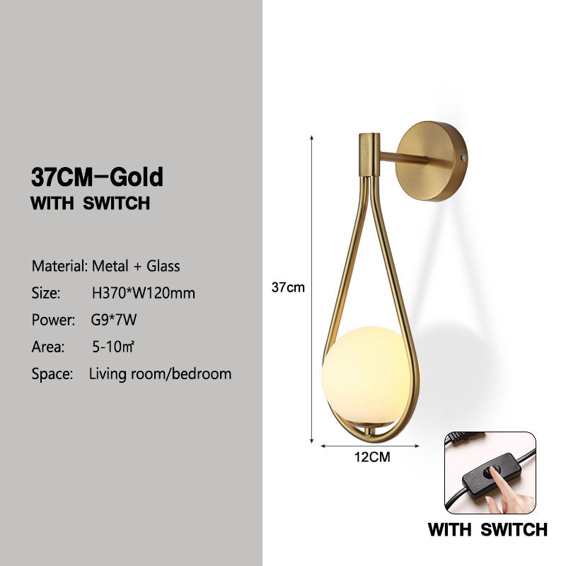 LED Wall Lamps with Bulb, Black Copper Indoor LED Wall Lights, With Plug Switch for Bedroom, Wall Sconce Decor