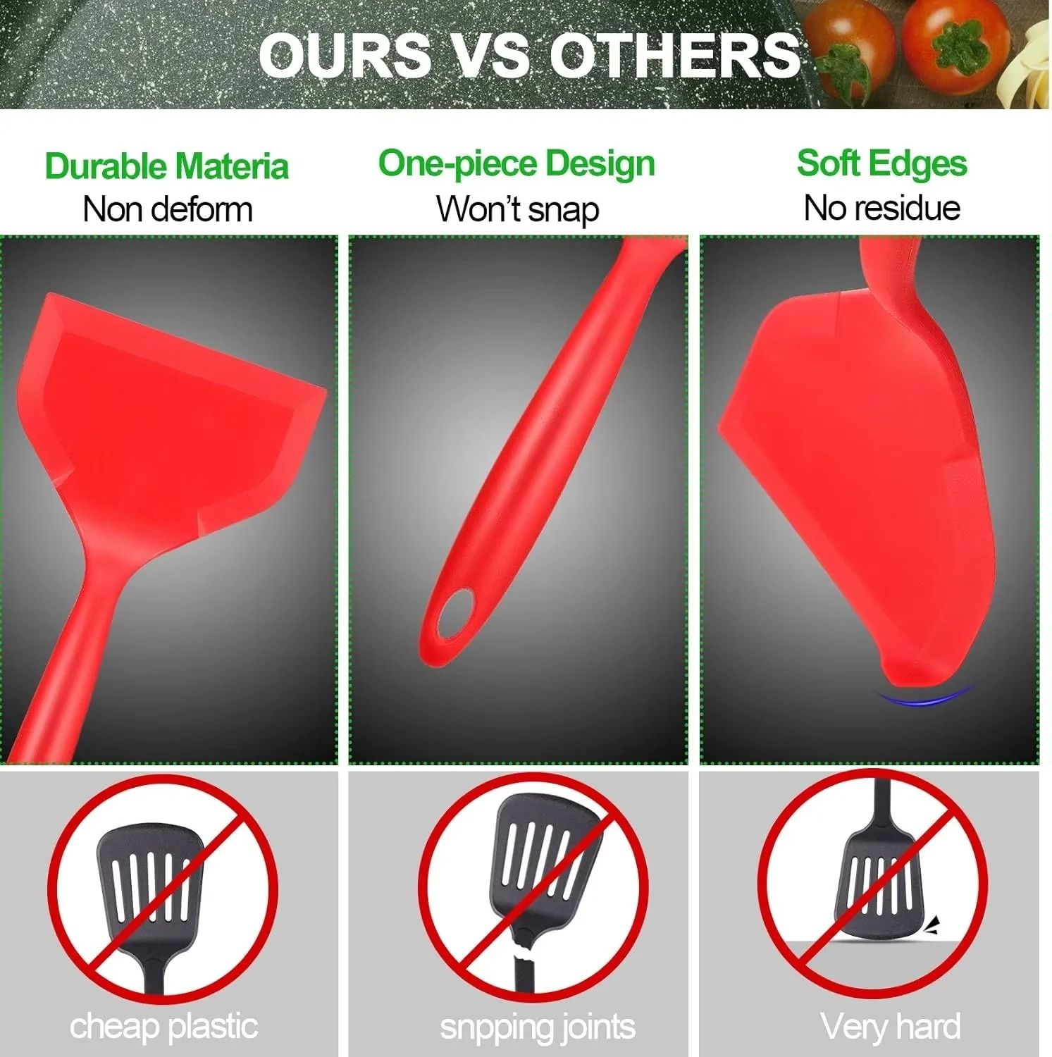 Wide Silicone Spatula Shovel Turner For Nonstick Cookware 3