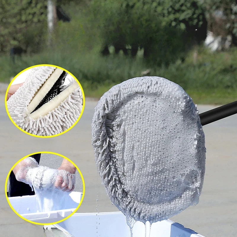 Car Cleaning Brush, Car Wash Brush, Telescoping Long Handle Mop, Soft Hair Chenille Broom, Universal Window