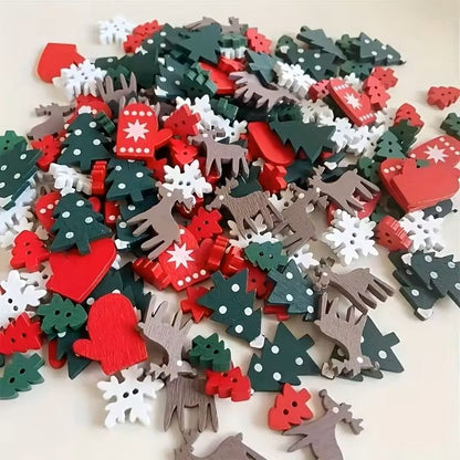 50 Piece Christmas Wooden Buttons Set Assorted Decorative Embellishments For Sewing And DIY Decor 3