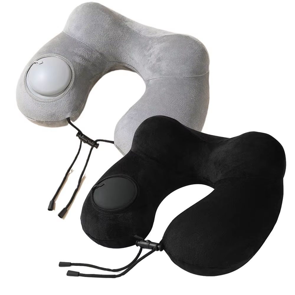 PressEase Inflatable Travel Neck Pillow – Compact Press-To-Inflate Cushion for Travel, Camping & Business Trips