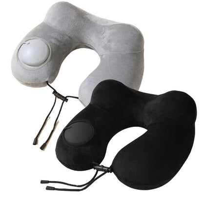 PressEase Inflatable Travel Neck Pillow – Compact Press-To-Inflate Cushion for Travel, Camping & Business Trips