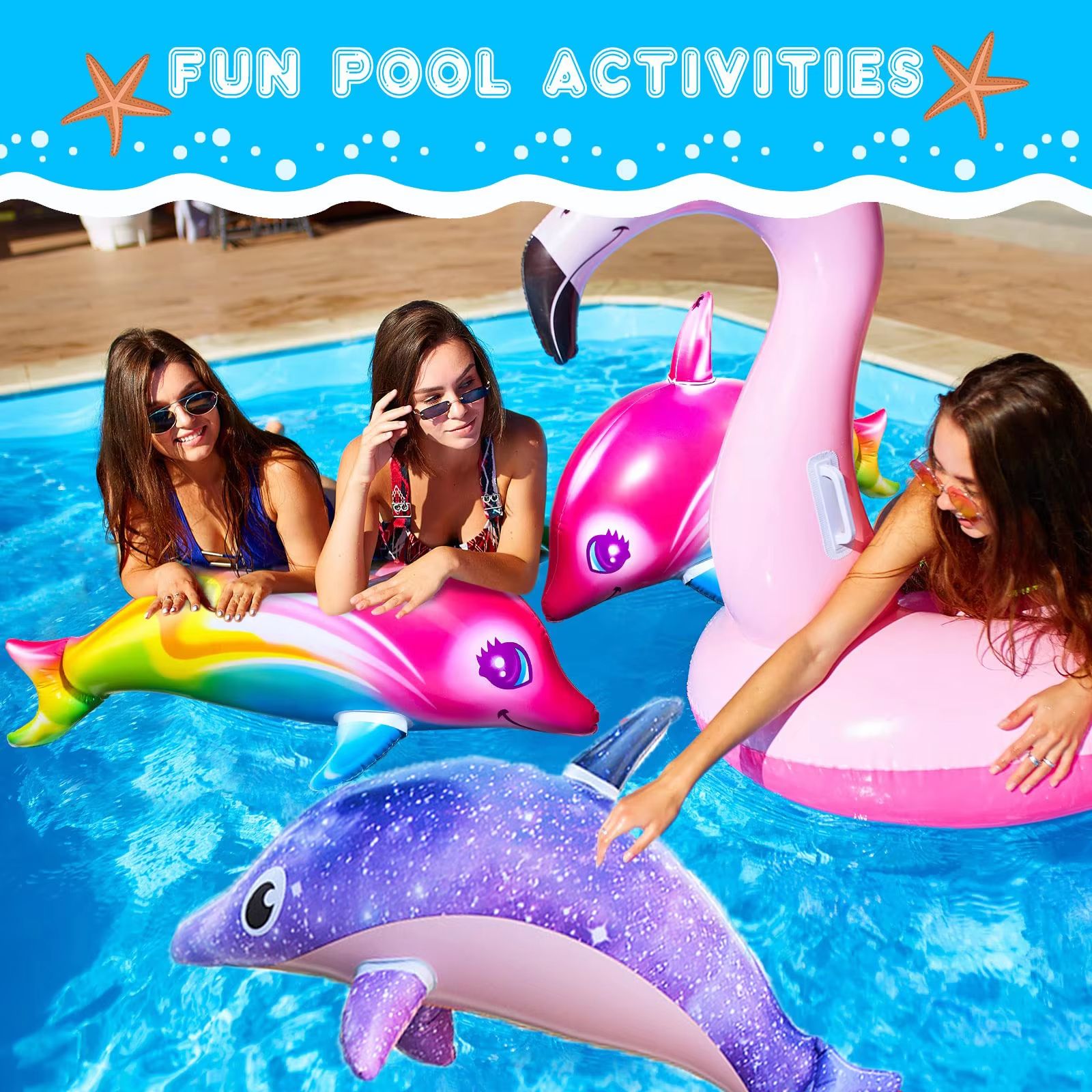 RainbowSplash Inflatable Dolphin Toy  OceanTheme Party  Pool Decoration 1