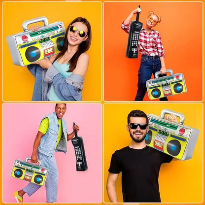 RetroWave 90s Inflatable Radio  Phone Prop Set 2Pack  HipHop Theme Party Decorations 1