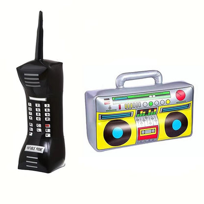 RetroWave 90s Inflatable Radio  Phone Prop Set 2Pack  HipHop Theme Party Decorations 3