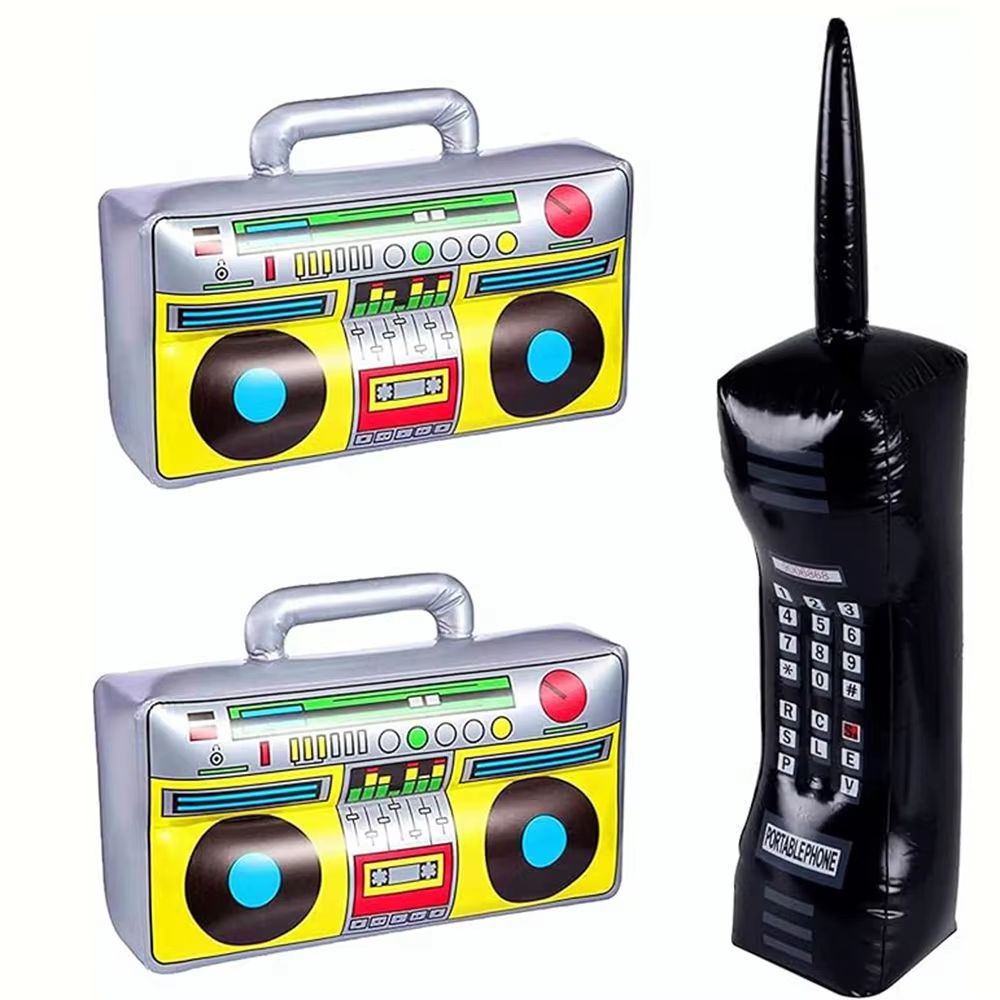 RetroWave 90s Inflatable Radio  Phone Prop Set 2Pack  HipHop Theme Party Decorations 4