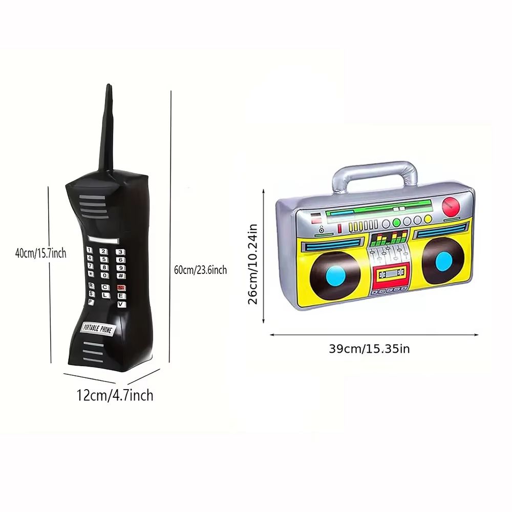 RetroWave 90s Inflatable Radio  Phone Prop Set 2Pack  HipHop Theme Party Decorations 5
