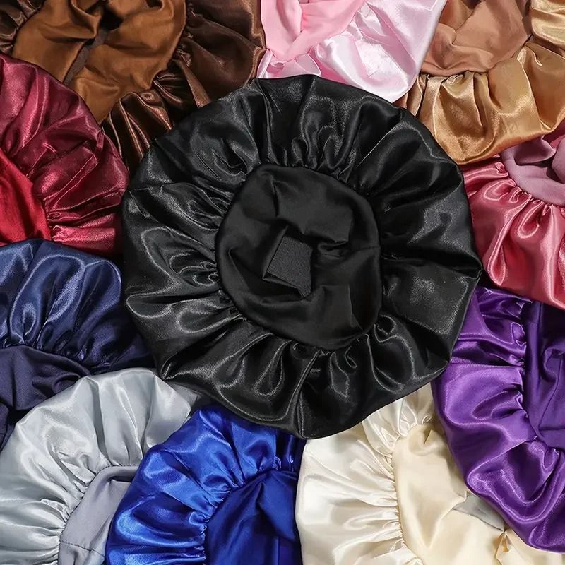 Women Satin Shower Cap Wide Brim Bonnet 3