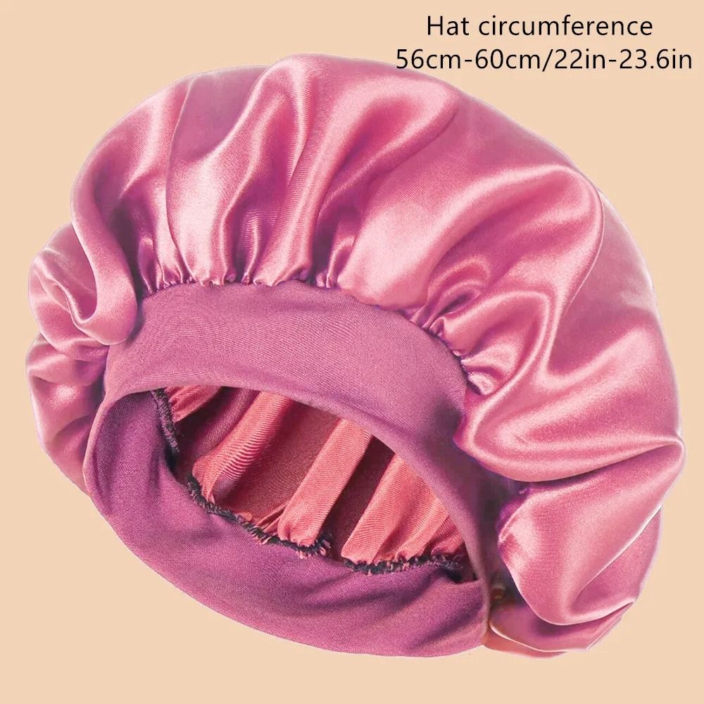 Women Satin Shower Cap Wide Brim Bonnet 4