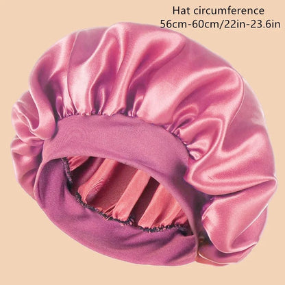 Women Satin Shower Cap Wide Brim Bonnet 4