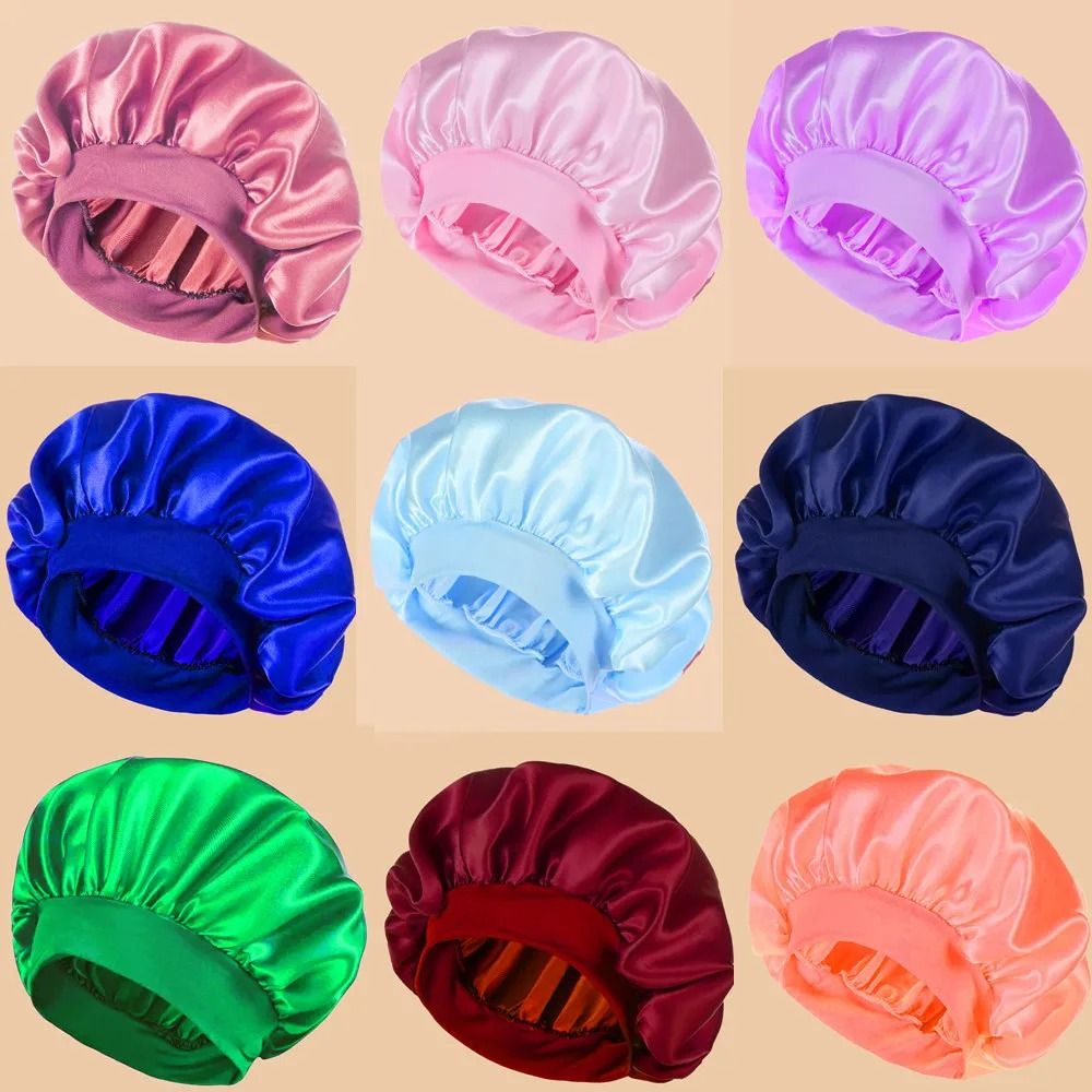 Women Satin Shower Cap Wide Brim Bonnet 6