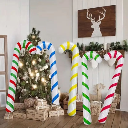 FestiveCane Thick PVC Inflatable Candy Cane Decoration – Outdoor Holiday Ornament