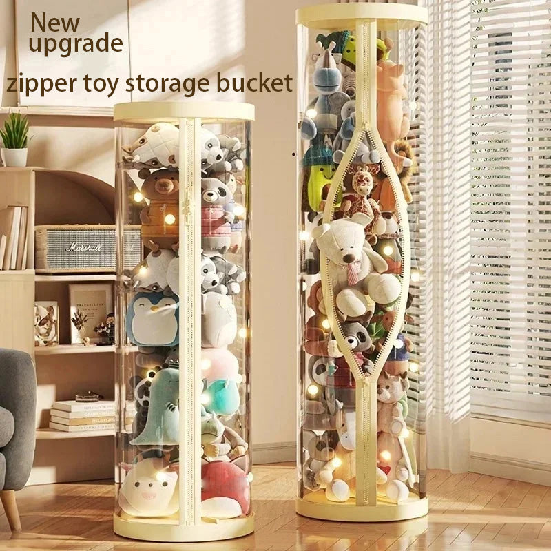 Children Dolls Plush Toys, Transparent Storage Box, Perfect for Christmas, Halloween Decor, Storage Cylinder with Lid