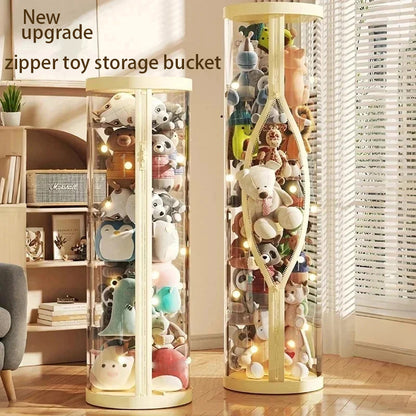 Children Dolls Plush Toys, Transparent Storage Box, Perfect for Christmas, Halloween Decor, Storage Cylinder with Lid
