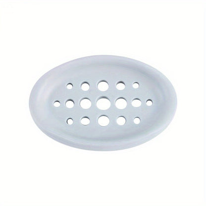 Self Draining Oval Silicone Soap Dish, Sink Counter Organizer, Multifunctional Bathroom Storage Rack Holder Tray