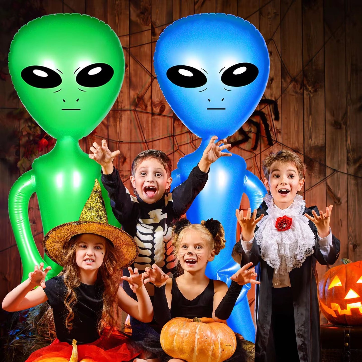CosmicFun Inflatable Alien Duo  2Pack PVC Toys For Halloween Thanksgiving  Christmas Decor 3