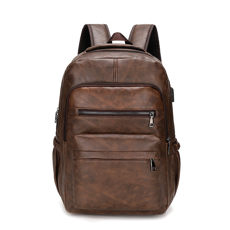 High Quality USB Charging Backpack, PU Leather Bag Pack, Large Laptop Backpacks, Men School Bag for Teenagers Boys