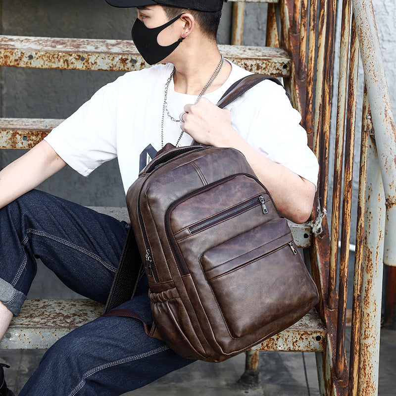 High Quality USB Charging Backpack, PU Leather Bag Pack, Large Laptop Backpacks, Men School Bag for Teenagers Boys