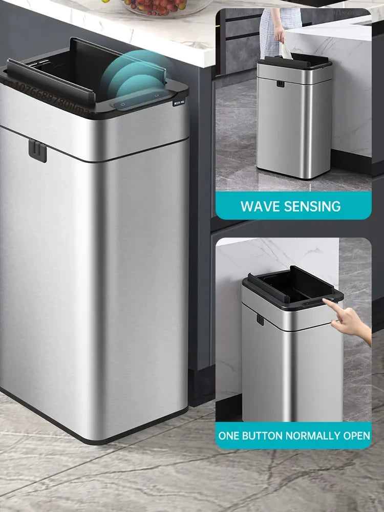 Smart Trash Can, Stainless Steel Garbage Bin, Large Kitchen Garbage Cube, Automatic Home Dustbin, Liters Wastebasket
