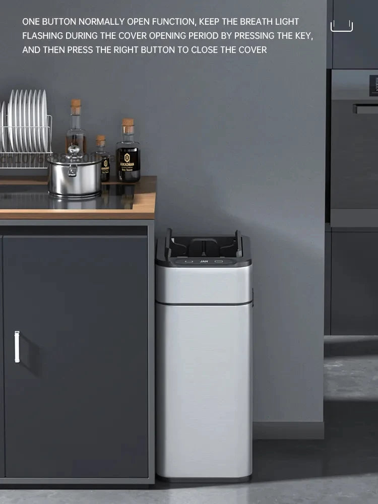 Smart Trash Can, Stainless Steel Garbage Bin, Large Kitchen Garbage Cube, Automatic Home Dustbin, Liters Wastebasket