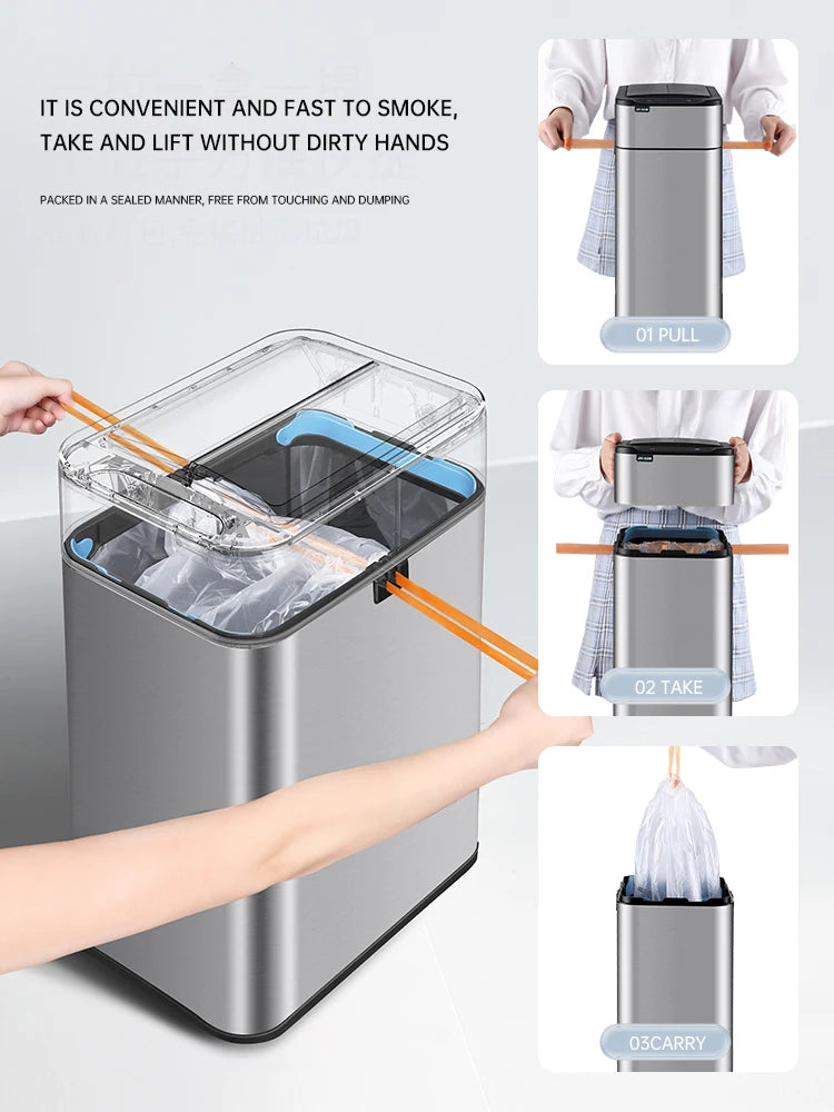 Smart Trash Can, Stainless Steel Garbage Bin, Large Kitchen Garbage Cube, Automatic Home Dustbin, Liters Wastebasket
