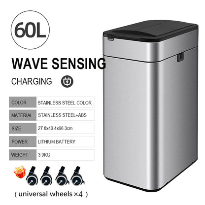 Smart Trash Can, Stainless Steel Garbage Bin, Large Kitchen Garbage Cube, Automatic Home Dustbin, Liters Wastebasket