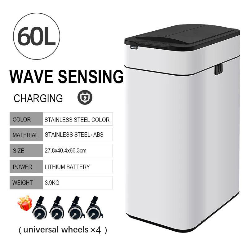Smart Trash Can, Stainless Steel Garbage Bin, Large Kitchen Garbage Cube, Automatic Home Dustbin, Liters Wastebasket