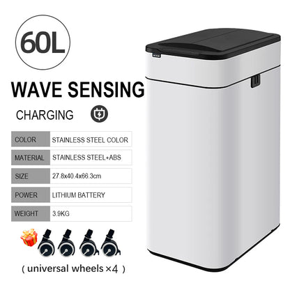 Smart Trash Can, Stainless Steel Garbage Bin, Large Kitchen Garbage Cube, Automatic Home Dustbin, Liters Wastebasket