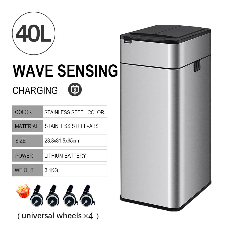 Smart Trash Can, Stainless Steel Garbage Bin, Large Kitchen Garbage Cube, Automatic Home Dustbin, Liters Wastebasket