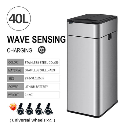 Smart Trash Can, Stainless Steel Garbage Bin, Large Kitchen Garbage Cube, Automatic Home Dustbin, Liters Wastebasket