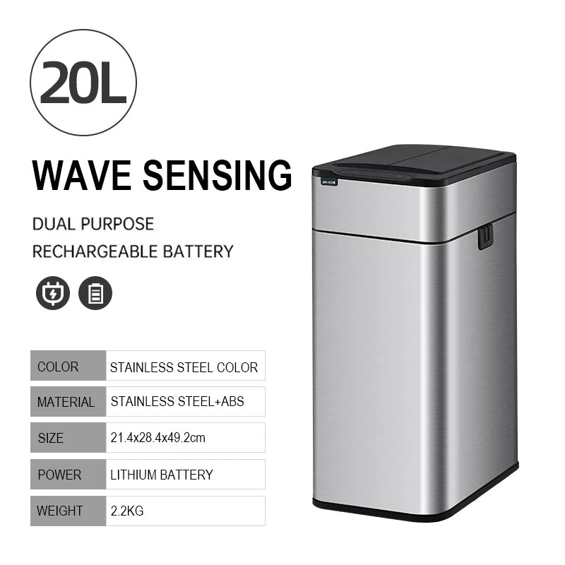 Smart Trash Can, Stainless Steel Garbage Bin, Large Kitchen Garbage Cube, Automatic Home Dustbin, Liters Wastebasket