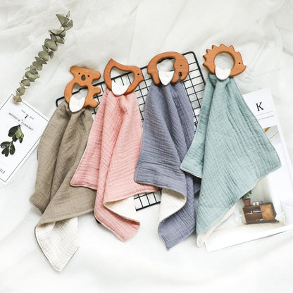 Cartoon Shape Beech Wood Animals Teether Baby Saliva Towel Baby Bibs Cotton New Baby Product Muslin 4