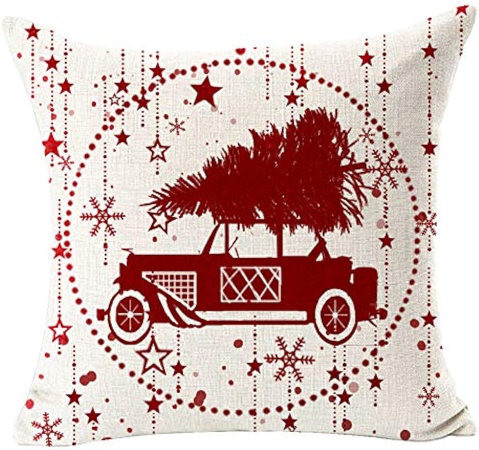 Car With Tree Deer Happy Winter Linen Pillowcase Cushion Sofa Living Room Merry Christmas Snowflake 1