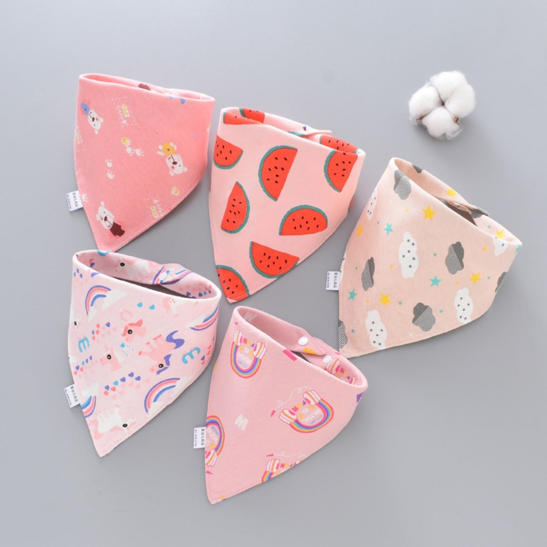 Kids Cartoon Triangle Cotton Bib, Baby Bandana Bibs Scarf Burp Cloths, Saliva for Newborn Infant Toddler Boys Girls