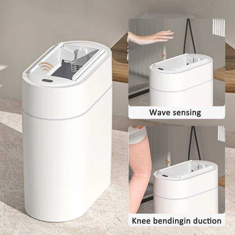 Sensor Trash Can with Lid Trash Bin Two-way Narrow Slit Toilet Garbage Bin Kitchen Automatic Bagging Adsorption