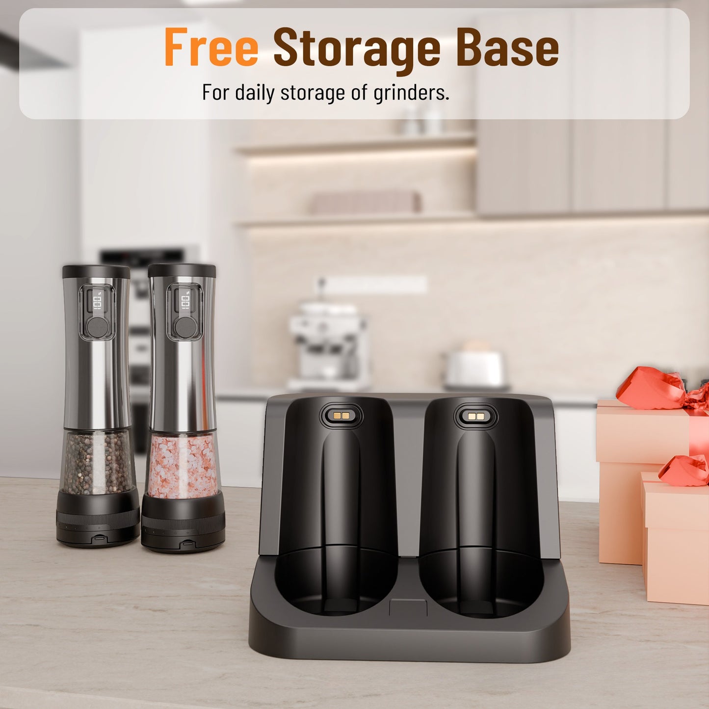 Adjustable Coarseness Pepper Salt Grinder Set, Electric Automatic Design, LED Electricity Indicator with Rechargeable