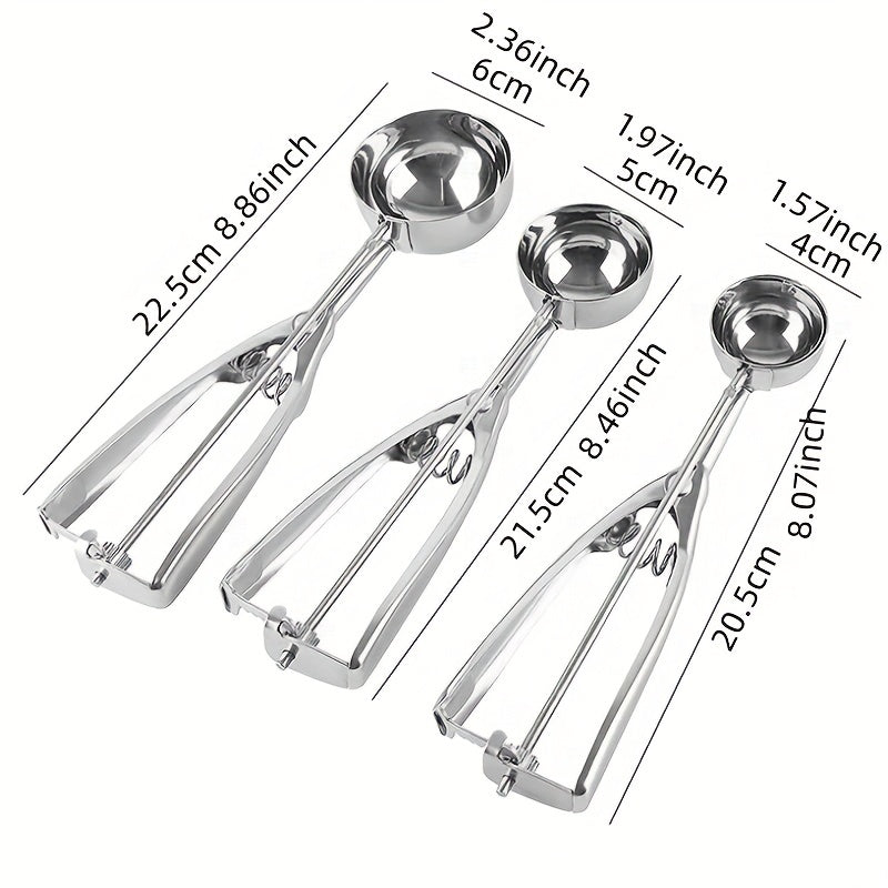 Kitchen Tools Ice Cream Spoon, Spring Handle Stainless Steel Scoop, Home Accessories Mash Potato Watermelon Ball